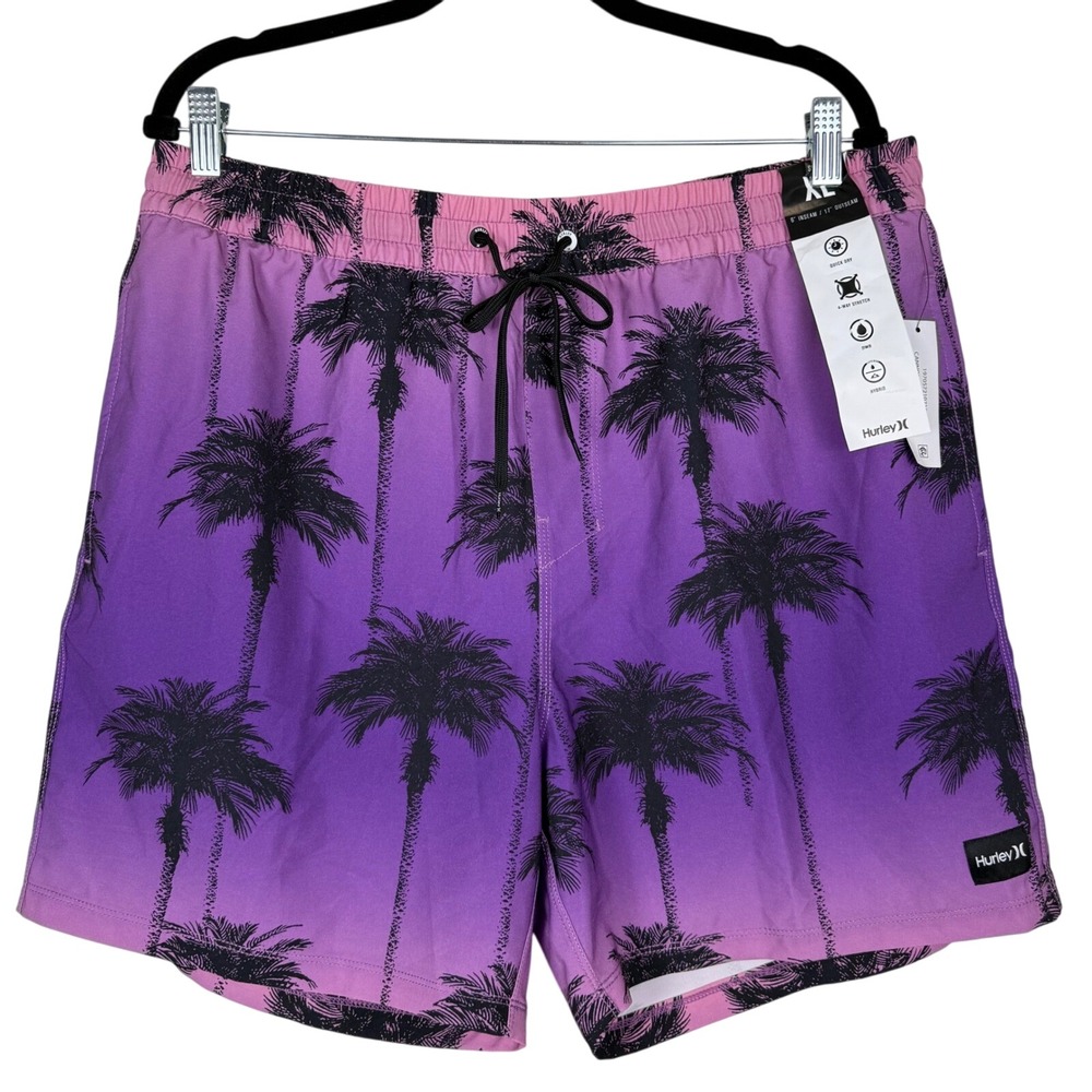 Hurley Swim Trunks Palm Tree Print Quick‎ Multicolor Dry 4-Way Stretch XL NEW